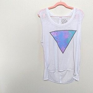 Chaser White Sleeveless Burnout Pyramid Tie Dye Graphic Tank Top Size Large